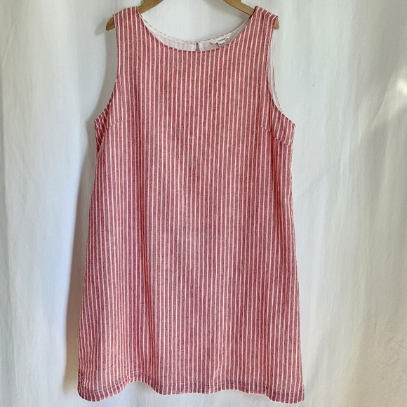 Beach Lunch Lounge Red & White Sleeveless Stripe Linen Dress - Picture 14 of 15